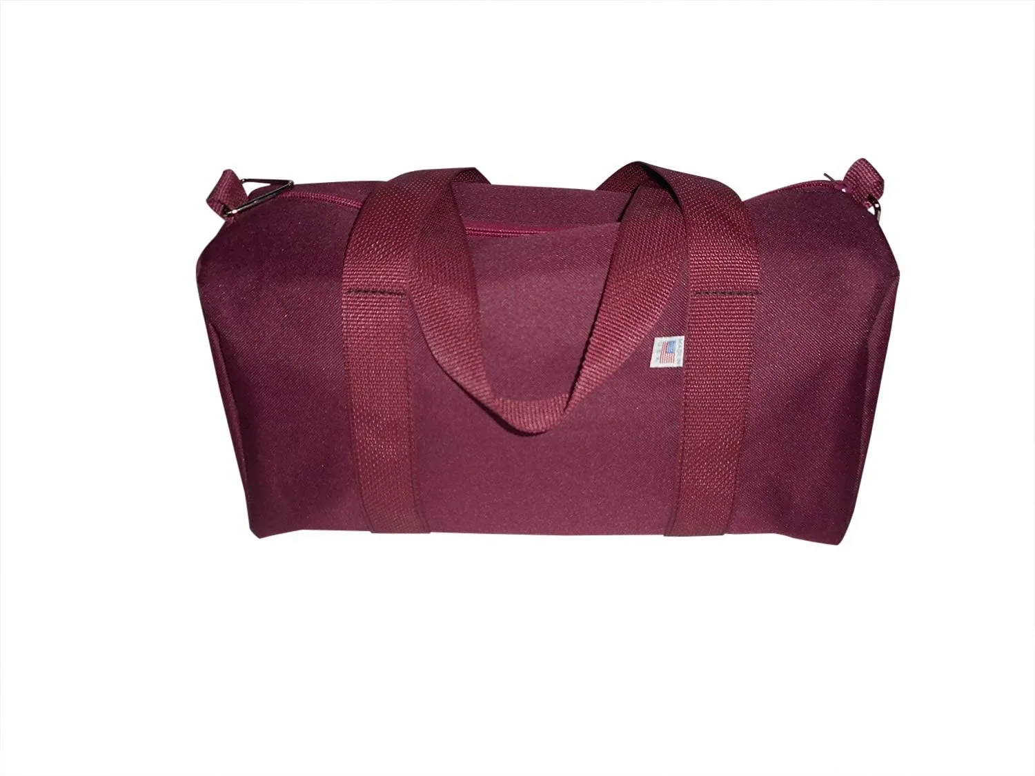 Duffle bag or gym bag with front pocket Holds Id Or Cellphone Made In USA.. (Maroon)