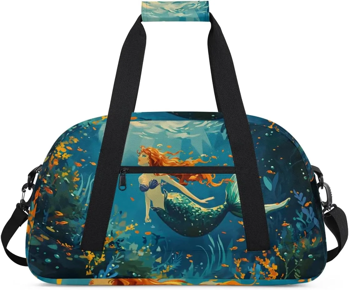 Duffle Bag Sea ​​mermaid Seaweed Fish Gym Bag Travel Bag Luggage Bag Waterproof Lightweight Sports for Dance Gymnastics Cheers Soccer Wrestling Hospital, for Weekender Overnight