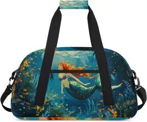 Duffle Bag Sea ​​mermaid Seaweed Fish Gym Bag Travel Bag Luggage Bag Waterproof Lightweight Sports for Dance Gymnastics Cheers Soccer Wrestling Hospital, for Weekender Overnight