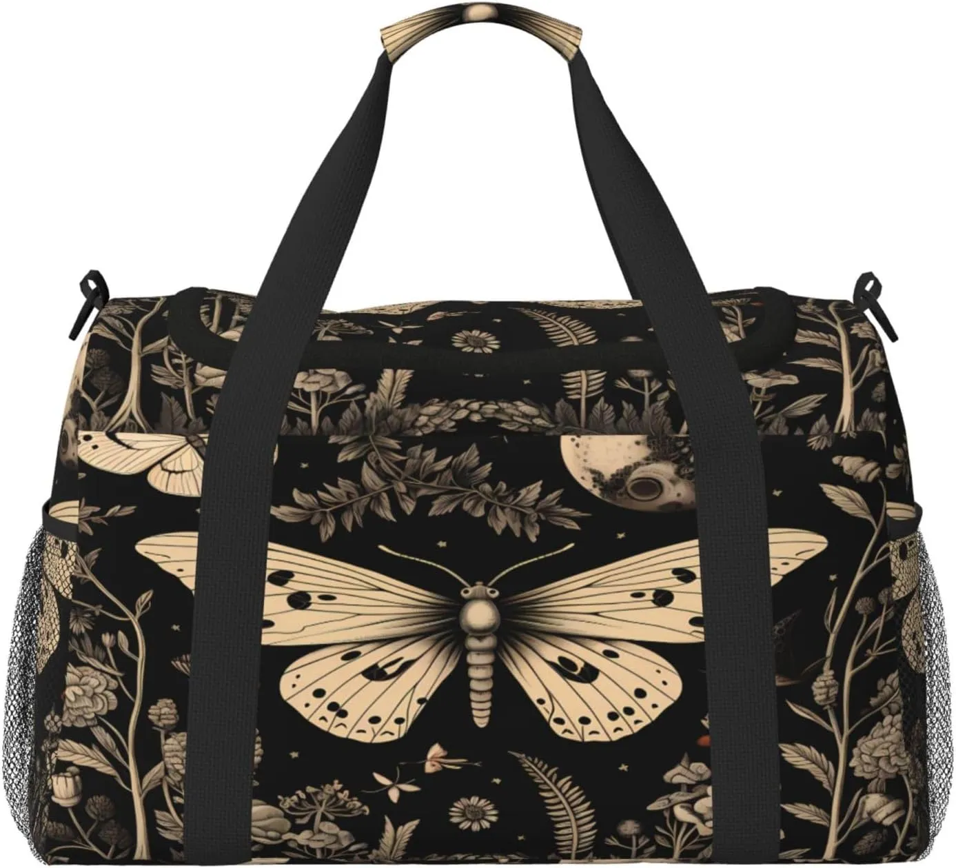 Duffle Bag Vintage Gothic Floral Moon Butterfly Travel Duffel Bags for Men Women with Adjustable Strap Carry on Gym Bag Overnight Weekender Bag