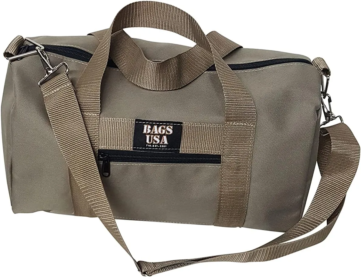 Duffle BAG,Gym Bag, Great Sport Bag With Front Zipper Pocket for Keys, Id, Made In USA. (Khaki)