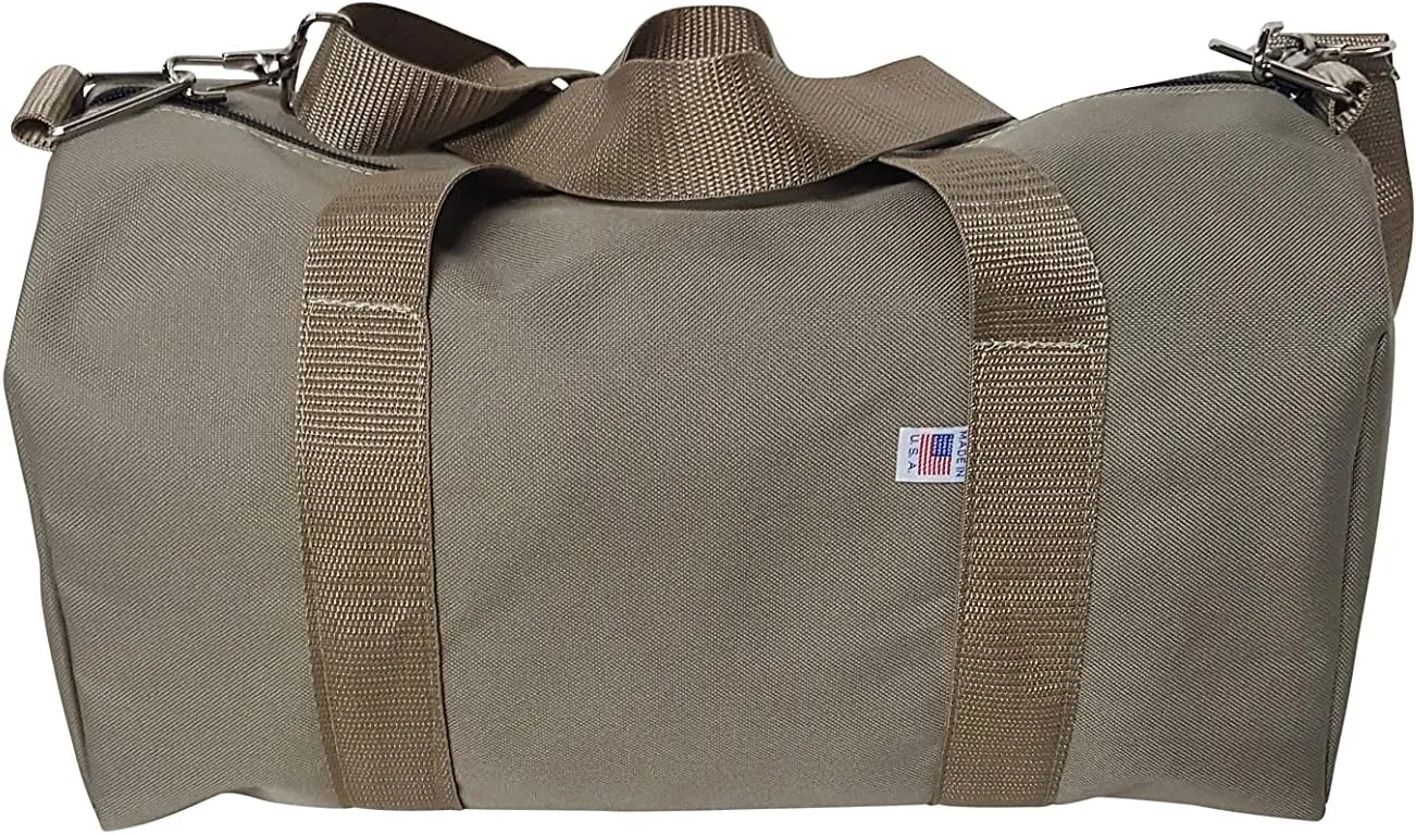 Duffle BAG,Gym Bag, Great Sport Bag With Front Zipper Pocket for Keys, Id, Made In USA. (Khaki)