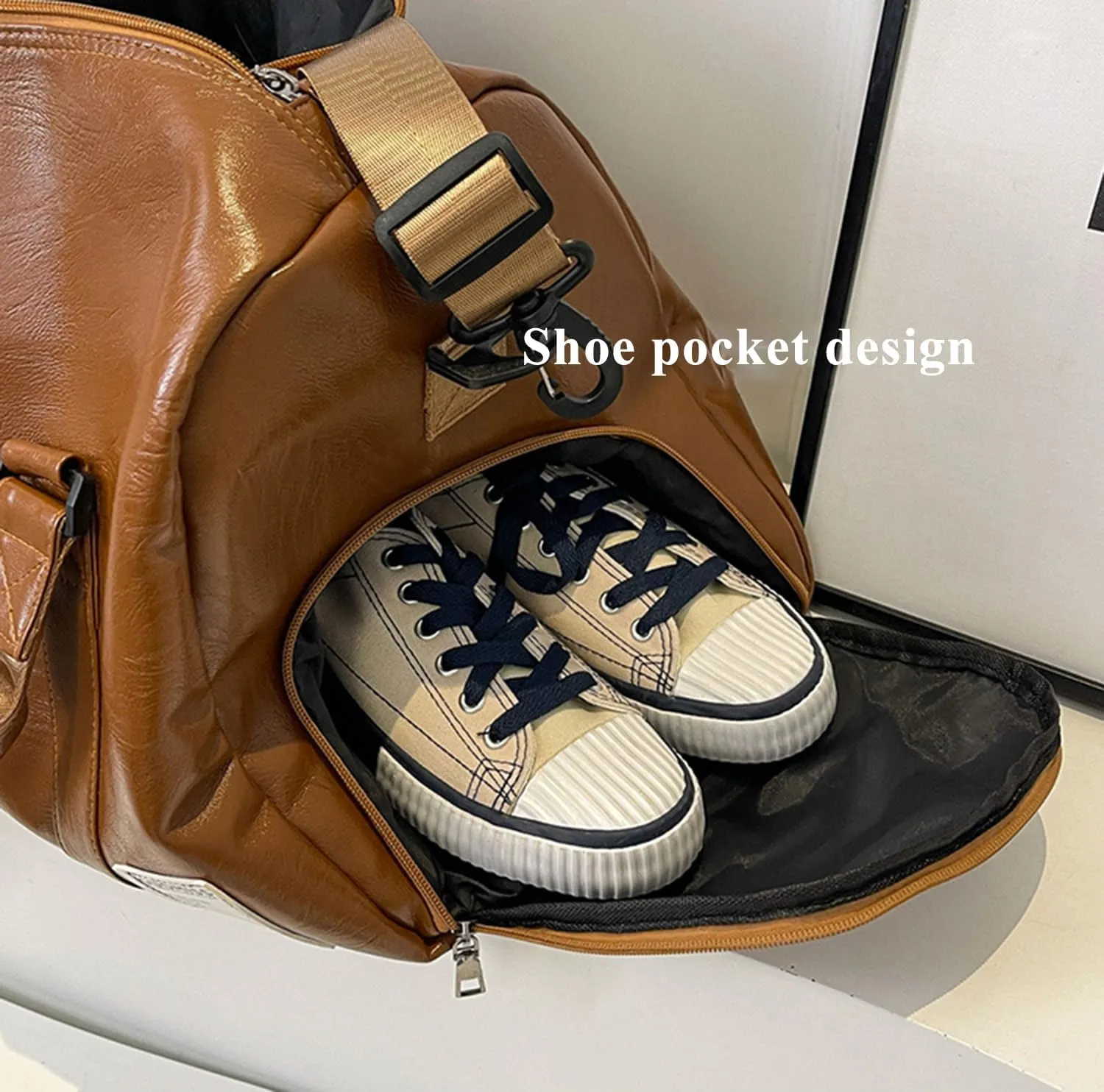 Duffle Travel Bag Waterproof Leather Weekend Bag Carry On Hangbag With Shoe Compartment & Wet Pocket,Sports Tote Gym Bag Hospital Bags,Overnight Bag For Men (Brown)
