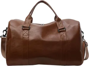 Duffle Travel Bag Waterproof Leather Weekend Bag Carry On Hangbag With Shoe Compartment & Wet Pocket,Sports Tote Gym Bag Hospital Bags,Overnight Bag For Men (Brown)