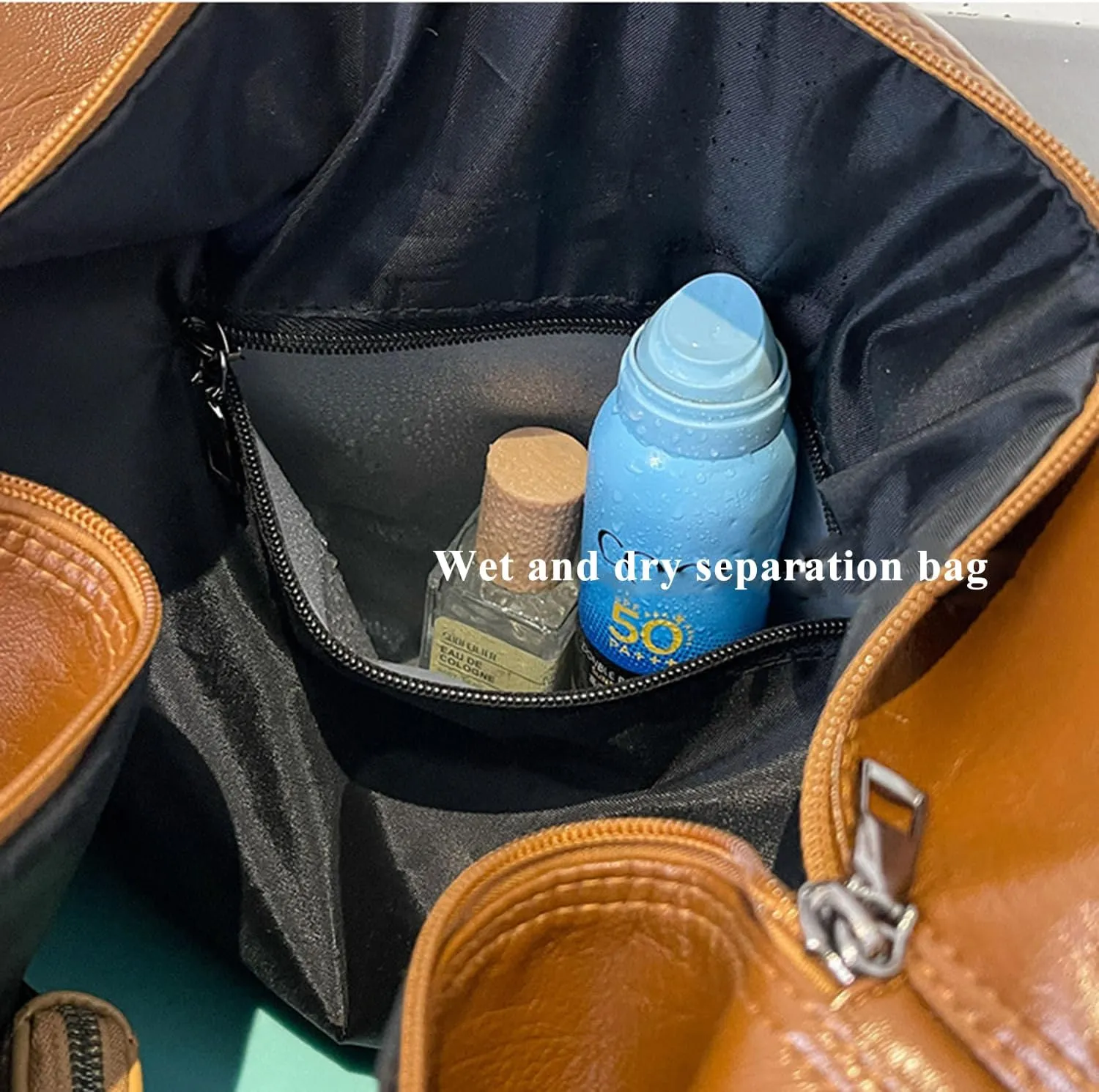 Duffle Travel Bag Waterproof Leather Weekend Bag Carry On Hangbag With Shoe Compartment & Wet Pocket,Sports Tote Gym Bag Hospital Bags,Overnight Bag For Men (Brown)