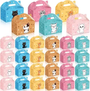Dunzoom 24 Pcs Cat Party Favors Treat Boxes Kitten Goodie Bags Foldable Pet Gift Bag Adopt a Kitty Goody Box Cat Themed Party Favors for Birthday Wedding Bridal Shower Supplies