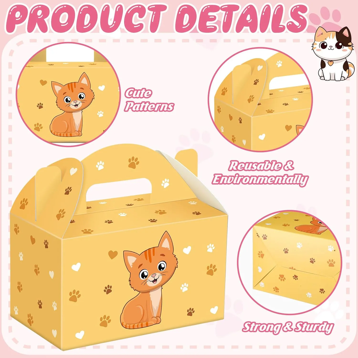 Dunzoom 24 Pcs Cat Party Favors Treat Boxes Kitten Goodie Bags Foldable Pet Gift Bag Adopt a Kitty Goody Box Cat Themed Party Favors for Birthday Wedding Bridal Shower Supplies