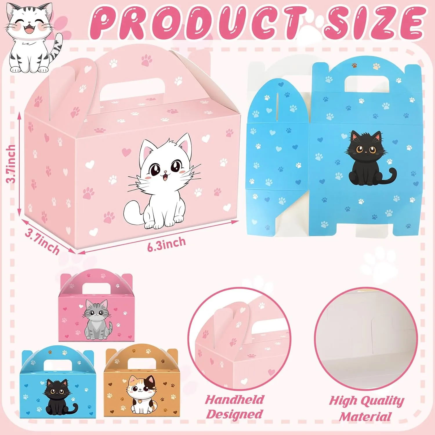Dunzoom 24 Pcs Cat Party Favors Treat Boxes Kitten Goodie Bags Foldable Pet Gift Bag Adopt a Kitty Goody Box Cat Themed Party Favors for Birthday Wedding Bridal Shower Supplies