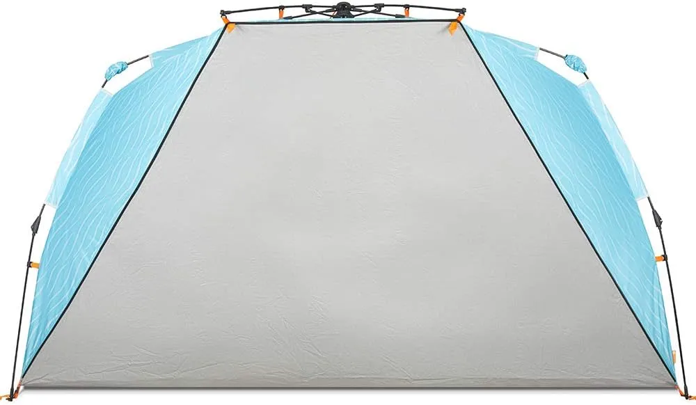 Easthills Outdoors Instant Shader Enhanced (Prints) Deluxe XL Beach Tent 4-6 Person Pop Up Sun Shelter 99" Wide for Family UPF 50  Double Silver Coated with Extended Zippered Porch Ocean Wave