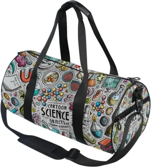 Educational Science Cartoon Gym Duffle Bag for Women Men Sports Fitness Bag Workout Travel Gymnastics Dance