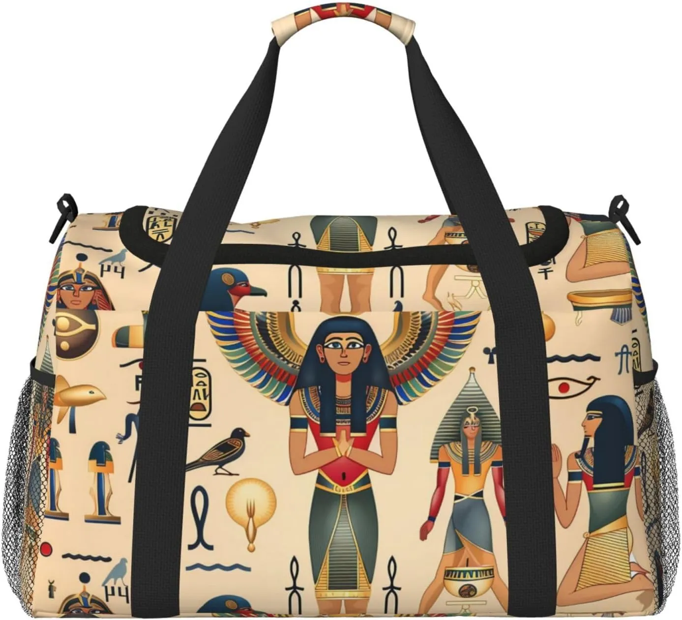Egyptian Symbols Duffle Bag for Travel Hieroglyphs Sports Gym Tote Carry On Bag Large Shoulder Weekend Overnight for Workout