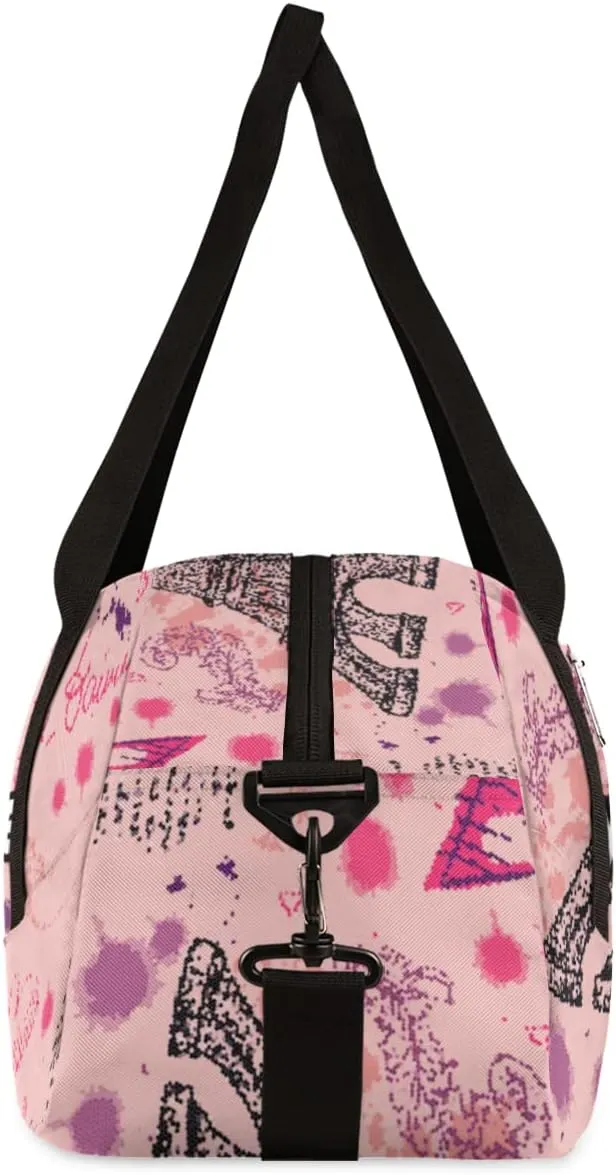 Eiffel Tower Flower Personalized Kids Duffel Bag for Girls Boys, Tower Debris Custom Dance Bag Overnight Small Duffel Bag Carry On Weekend Sports Travel Bag for School Practice Gymnastics Ballet