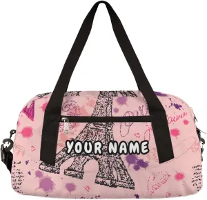 Eiffel Tower Flower Personalized Kids Duffel Bag for Girls Boys, Tower Debris Custom Dance Bag Overnight Small Duffel Bag Carry On Weekend Sports Travel Bag for School Practice Gymnastics Ballet