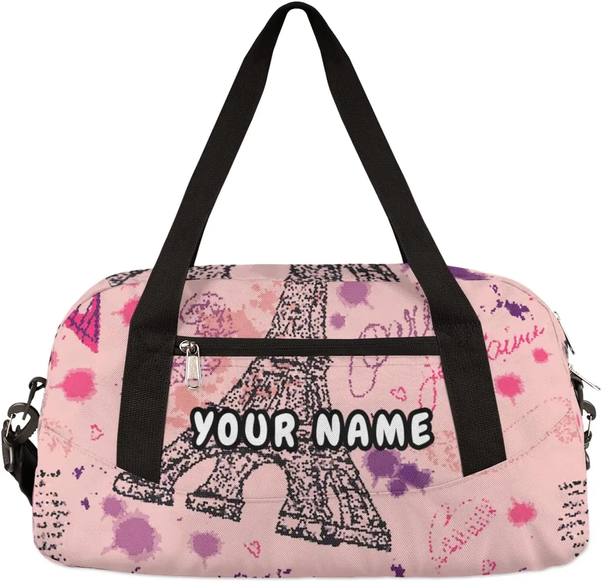 Eiffel Tower Flower Personalized Kids Duffel Bag for Girls Boys, Tower Debris Custom Dance Bag Overnight Small Duffel Bag Carry On Weekend Sports Travel Bag for School Practice Gymnastics Ballet