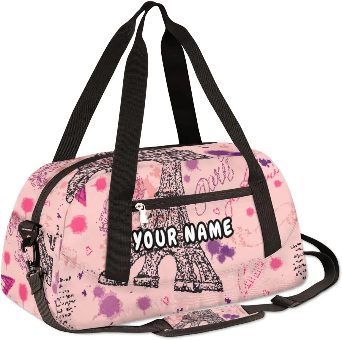 Eiffel Tower Flower Personalized Kids Duffel Bag for Girls Boys, Tower Debris Custom Dance Bag Overnight Small Duffel Bag Carry On Weekend Sports Travel Bag for School Practice Gymnastics Ballet