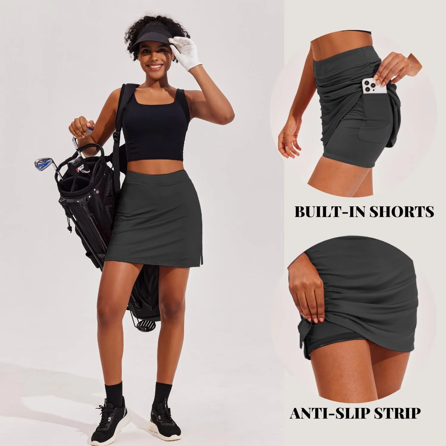 Ekouaer Golf Skirts for Woman with Pockets Silicone Grippers Tennis Skirt Inner Shorts Athletic Pickleball Running Skort