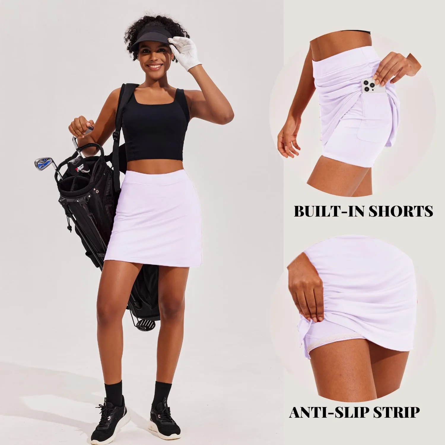 Ekouaer Golf Skorts for Woman Active Performance Skort Lightweight Tennis Skirt with Shorts Pockets Running Workout Sports