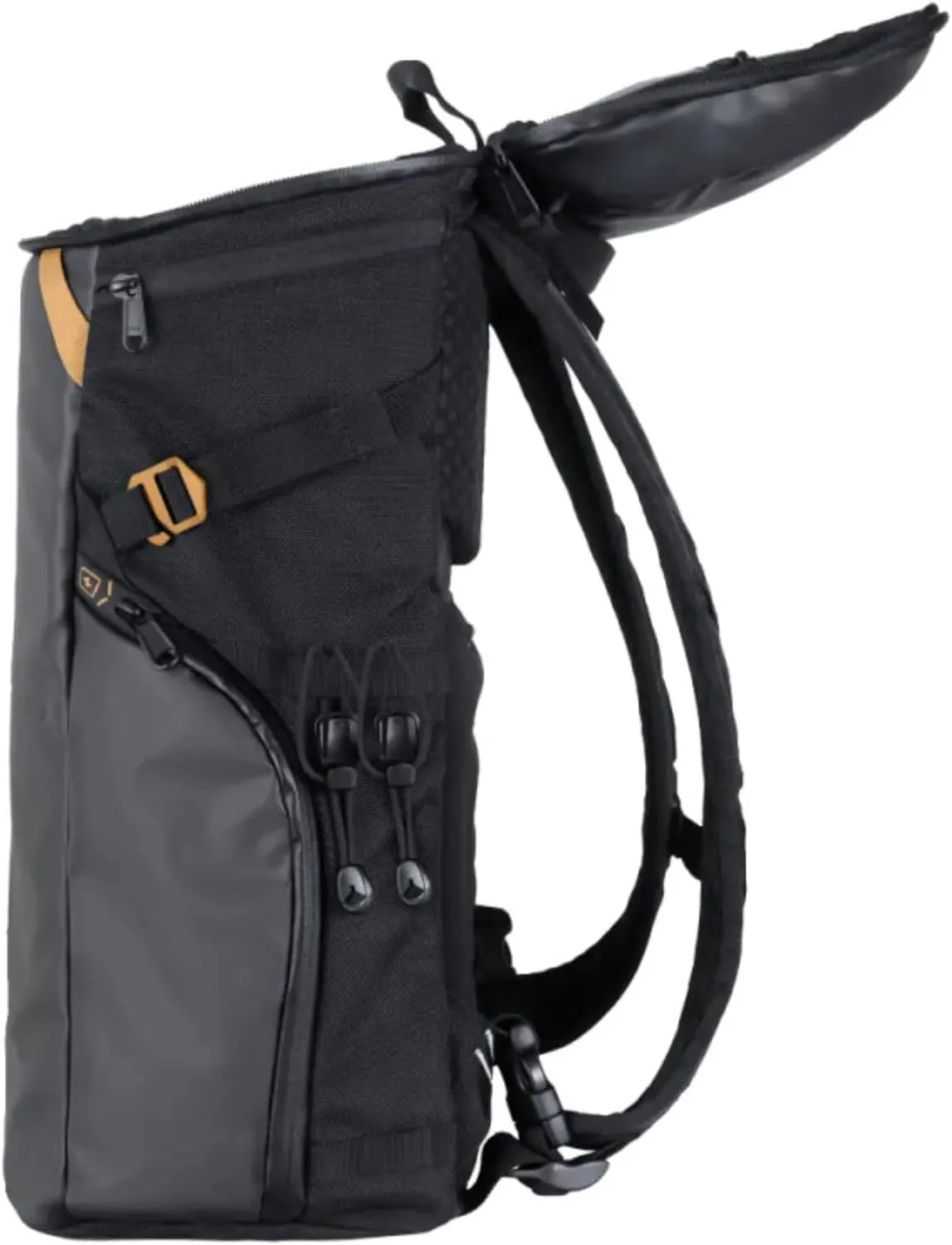 ELÄÄ Upright Daypack - Premium Commuter Backpack with Laptop Compartment, USB Charging Port, Magnetic Water Bottle Pocket - Top Loading Work Backpack - 20L Carry-On Travel (Black/Gold)