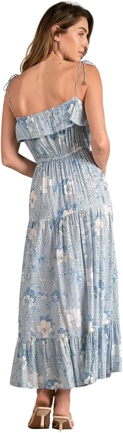 ELAN Women's Tie Strap Ruffled Maxi Dress