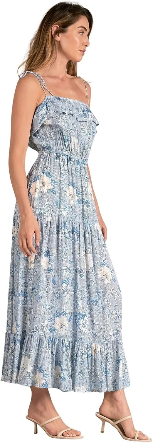 ELAN Women's Tie Strap Ruffled Maxi Dress