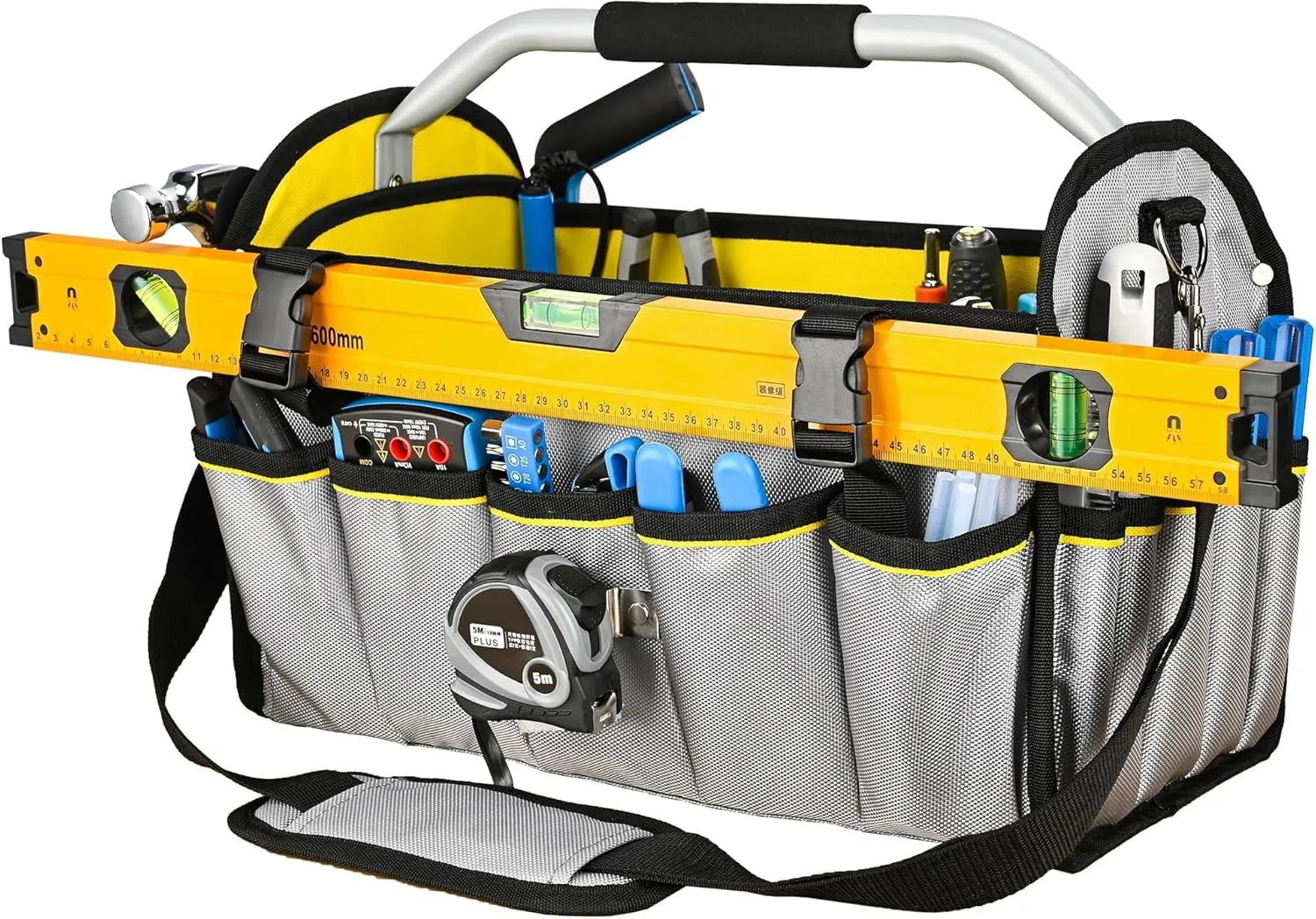 Electrician Tool Bag, 16 In Open Top Tool Bags Heavy Duty Tool Tote Bag with Handle (Yellow-Gray)