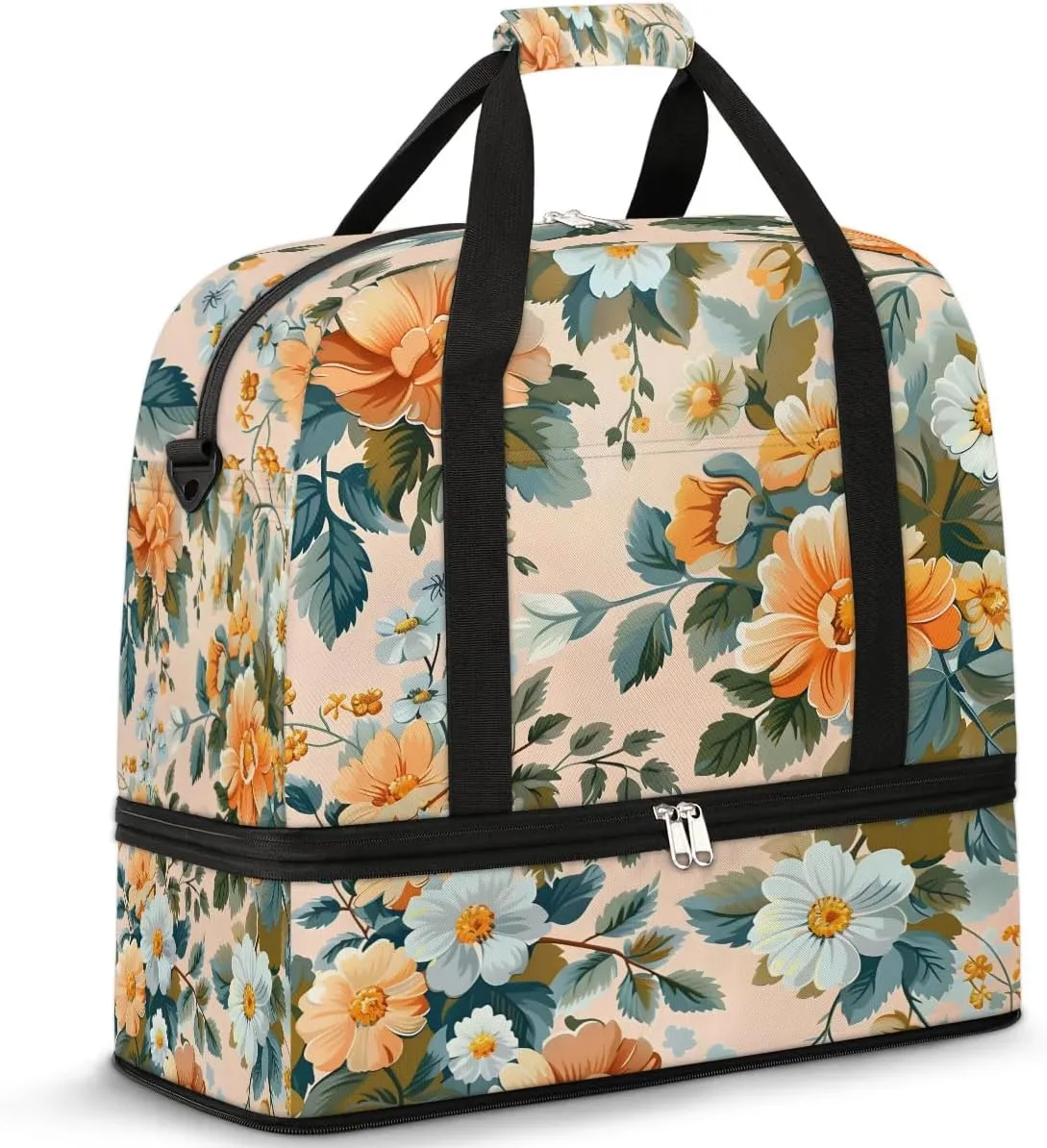 Elegant Flora Colorful Patterns Travel Duffle Bag, Collapsible Travel Bag Sports Gym Bag With Shoes Compartment Weekender Bag Overnight Bag For Women Men