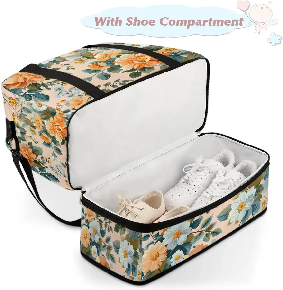 Elegant Flora Colorful Patterns Travel Duffle Bag, Collapsible Travel Bag Sports Gym Bag With Shoes Compartment Weekender Bag Overnight Bag For Women Men