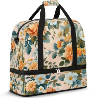 Elegant Flora Colorful Patterns Travel Duffle Bag, Collapsible Travel Bag Sports Gym Bag With Shoes Compartment Weekender Bag Overnight Bag For Women Men