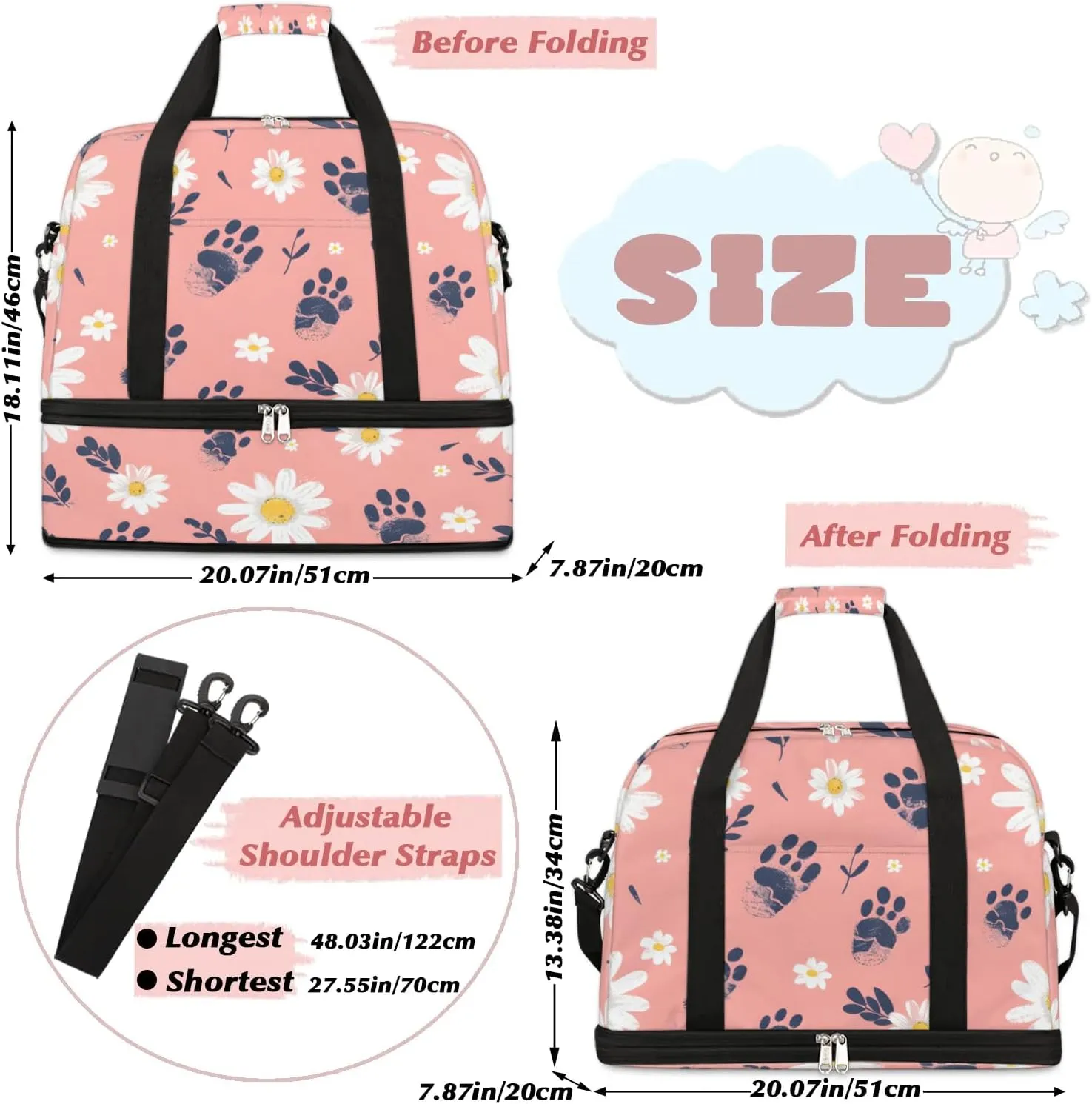 Elegant Flower Colorful Printing Travel Duffle Bag, Collapsible Travel Bag Sports Gym Bag With Shoes Compartment Weekender Bag Overnight Bag For Women Men