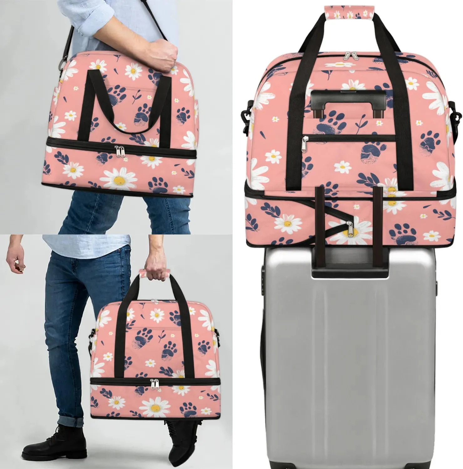 Elegant Flower Colorful Printing Travel Duffle Bag, Collapsible Travel Bag Sports Gym Bag With Shoes Compartment Weekender Bag Overnight Bag For Women Men