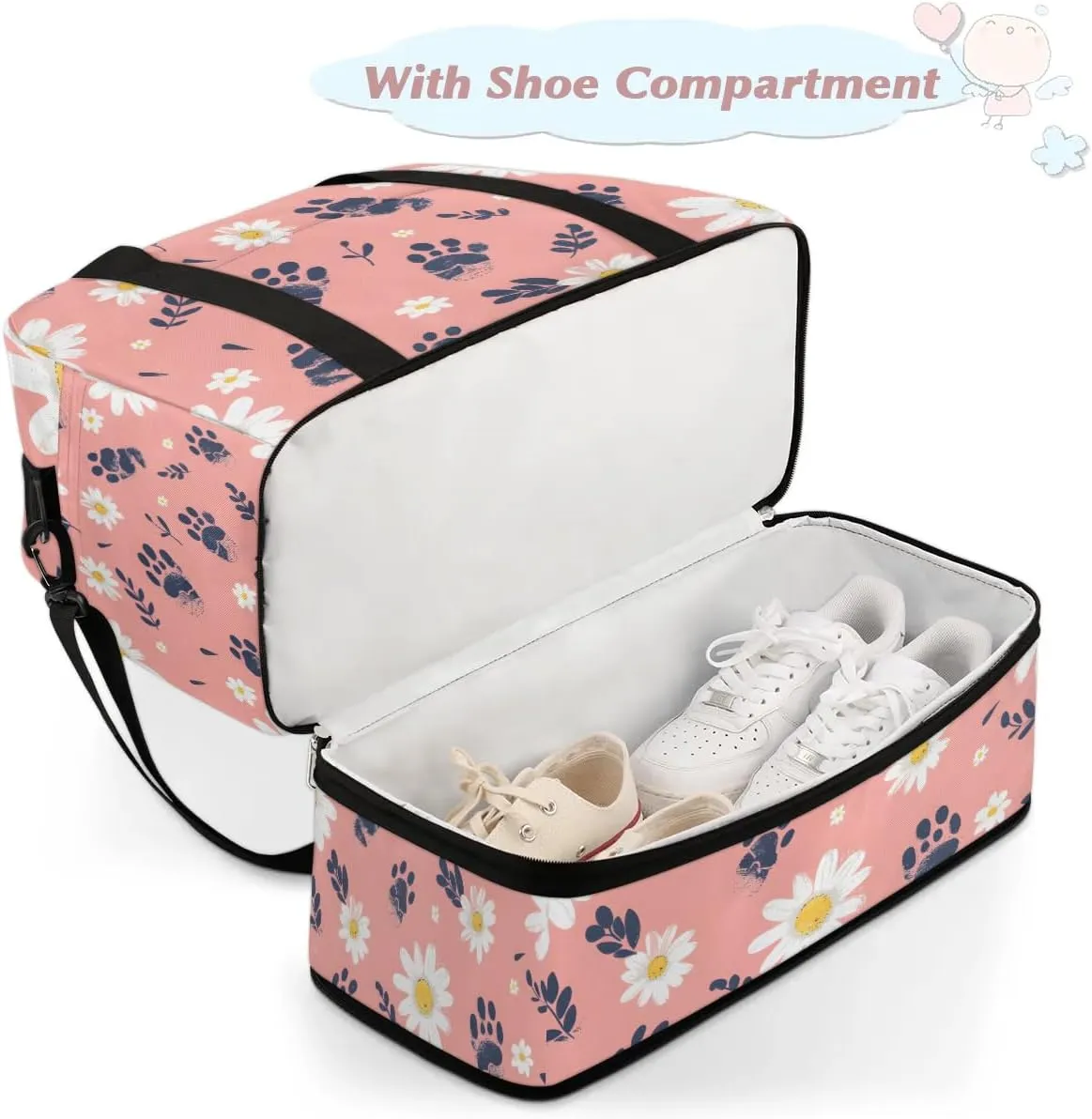 Elegant Flower Colorful Printing Travel Duffle Bag, Collapsible Travel Bag Sports Gym Bag With Shoes Compartment Weekender Bag Overnight Bag For Women Men