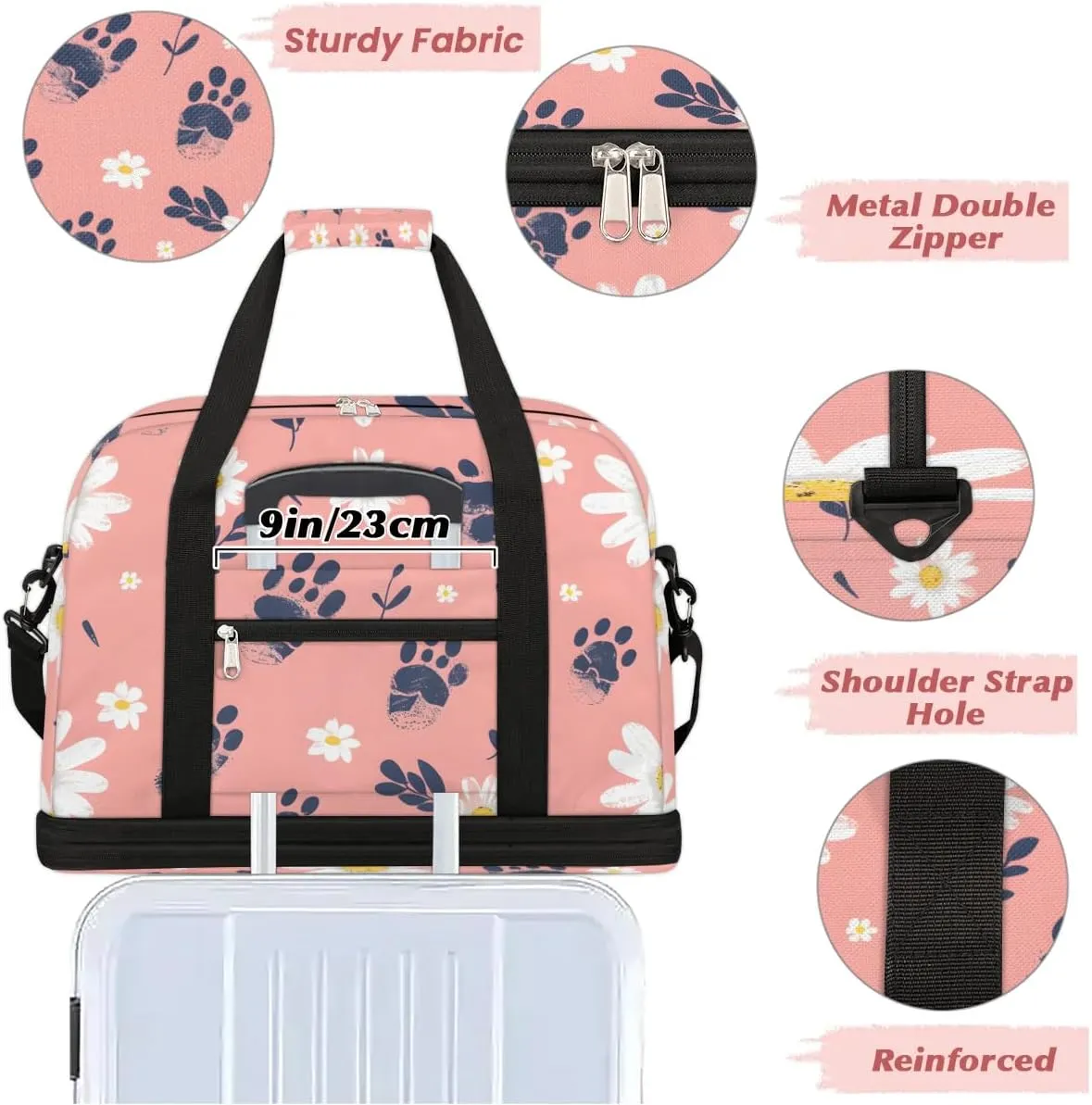 Elegant Flower Colorful Printing Travel Duffle Bag, Collapsible Travel Bag Sports Gym Bag With Shoes Compartment Weekender Bag Overnight Bag For Women Men