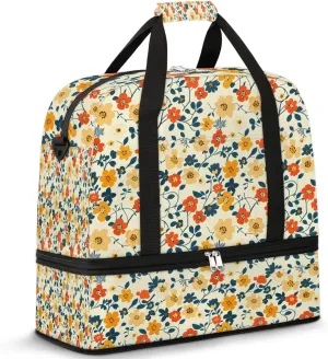 Elegant Flower Pattern Travel Duffle Bag, Collapsible Travel Bag Sports Gym Bag With Shoes Compartment Weekender Bag Overnight Bag For Women Men
