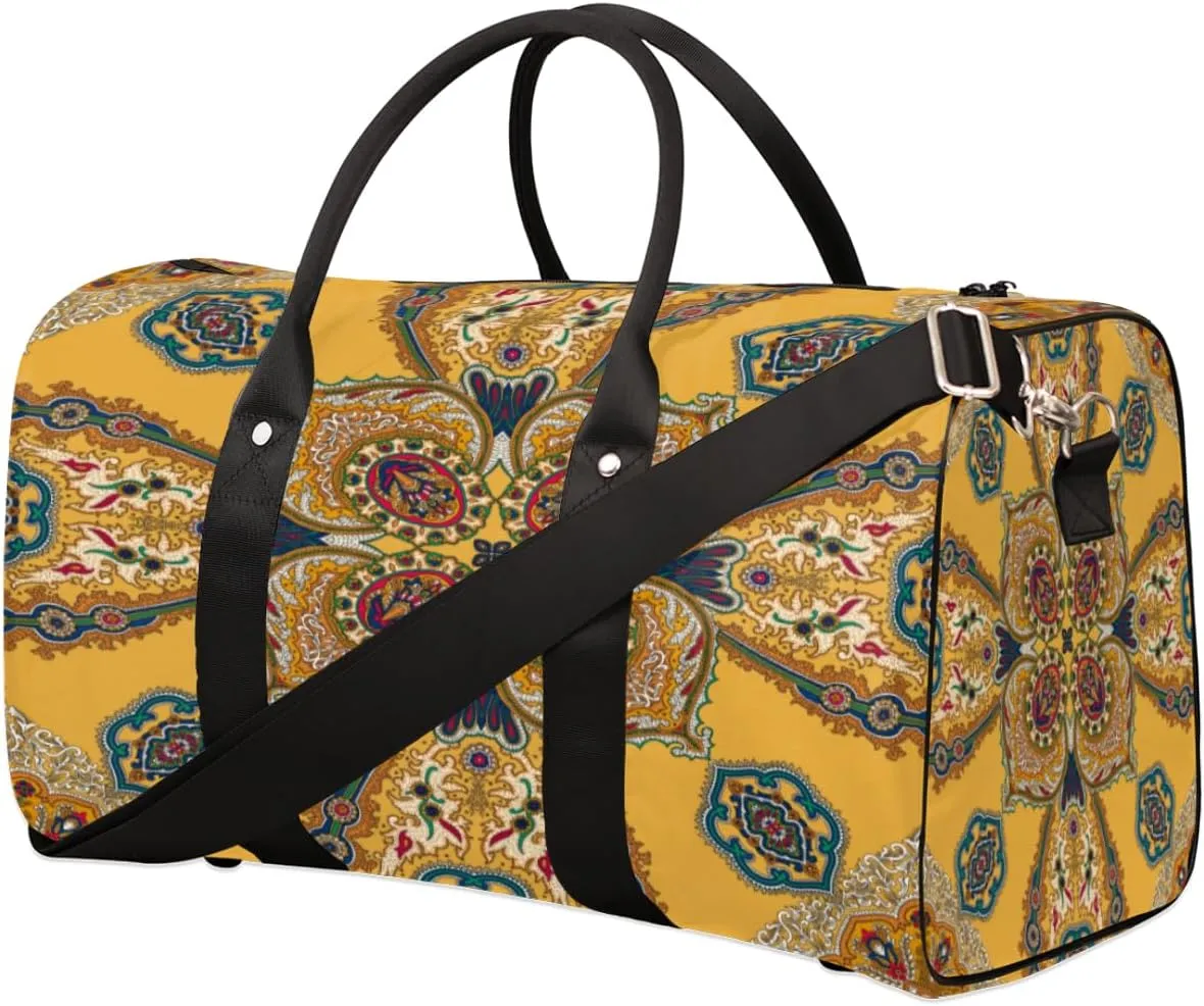 Elegant Palace Embroidery Travel Duffle Bag Waterproof Foldable Weekender Bags for Women and Men Durable Carry on Overnight Bag with Shoulder Strap Lightweight Sports Gym Tote Bag