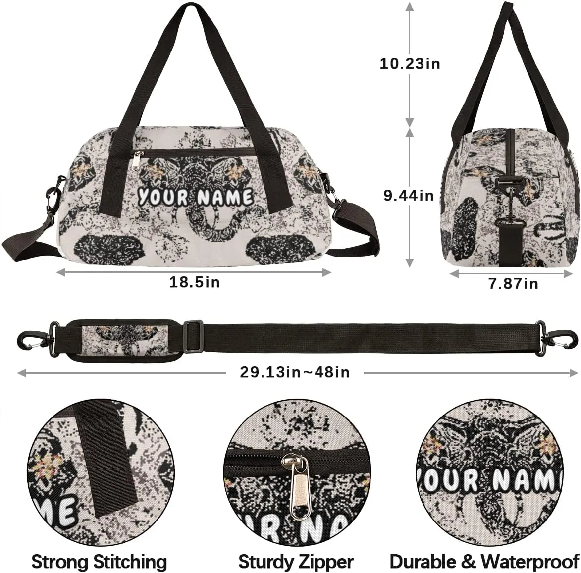Elephant Ethnic Flower Personalized Kids Duffel Bag for Girls Boys, Elephant Debris Custom Dance Bag Overnight Small Duffel Bag Carry On Weekend Sports Travel Bag for School Practice Gymnastics Ballet