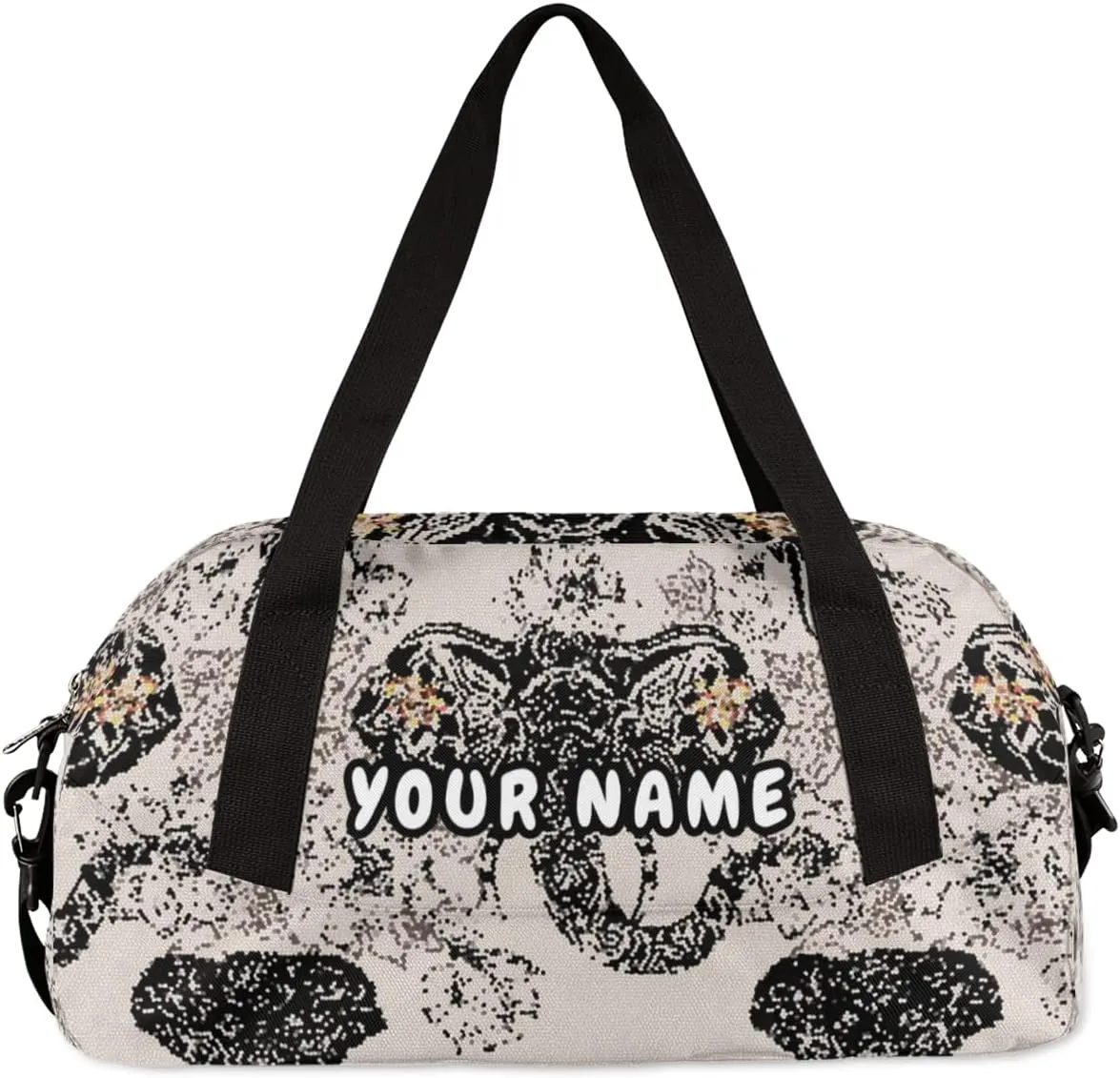 Elephant Ethnic Flower Personalized Kids Duffel Bag for Girls Boys, Elephant Debris Custom Dance Bag Overnight Small Duffel Bag Carry On Weekend Sports Travel Bag for School Practice Gymnastics Ballet