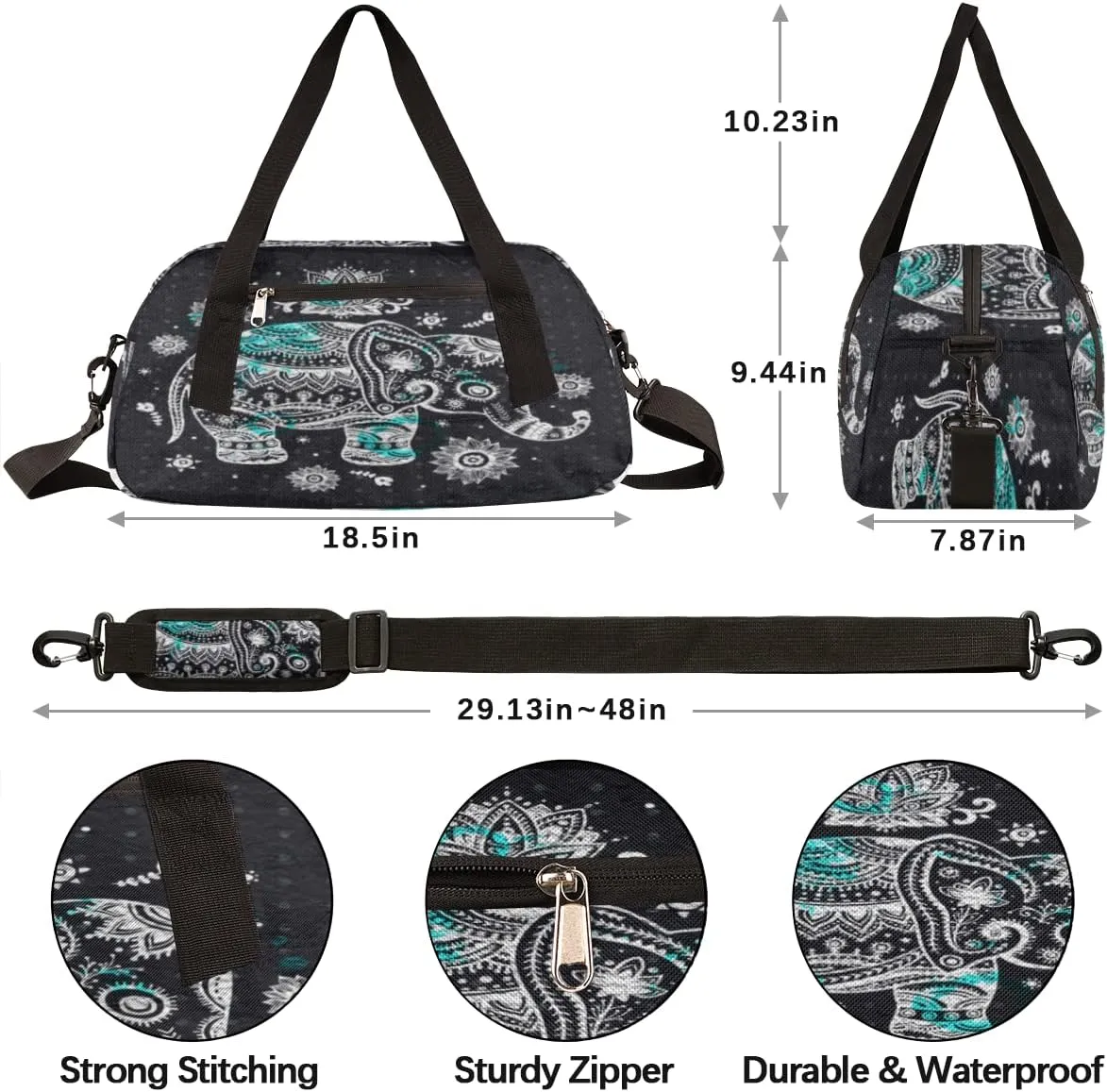 Elephant Mandala Kids Duffel Bag for Girls Boys Teens, Elephant Oil Painting Dance Bag Overnight Small Duffel Bag Carry On Weekend Sports Gym Travel Bag for School Practice Gymnastics Ballet