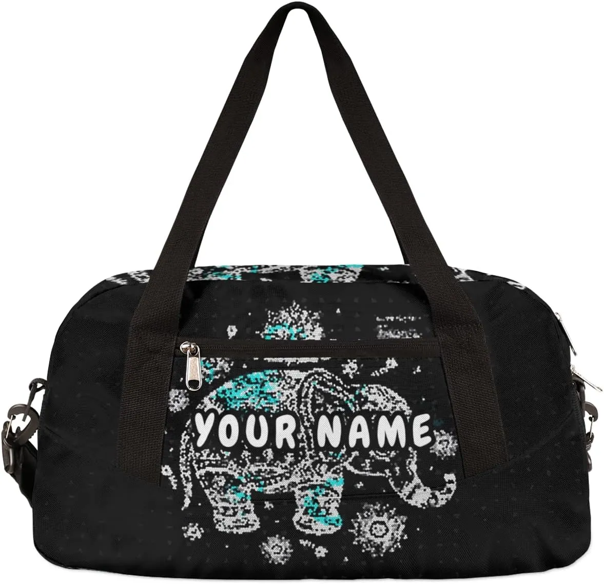 Elephant Mandala Personalized Kids Duffel Bag for Girls Boys, Elephant Debris Custom Dance Bag Overnight Small Duffel Bag Carry On Weekend Sports Travel Bag for School Practice Gymnastics Ballet