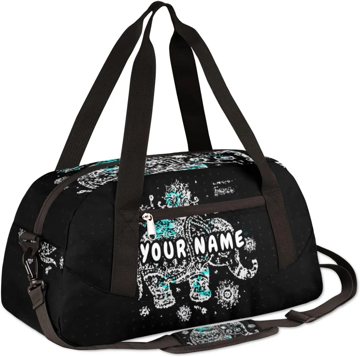 Elephant Mandala Personalized Kids Duffel Bag for Girls Boys, Elephant Debris Custom Dance Bag Overnight Small Duffel Bag Carry On Weekend Sports Travel Bag for School Practice Gymnastics Ballet