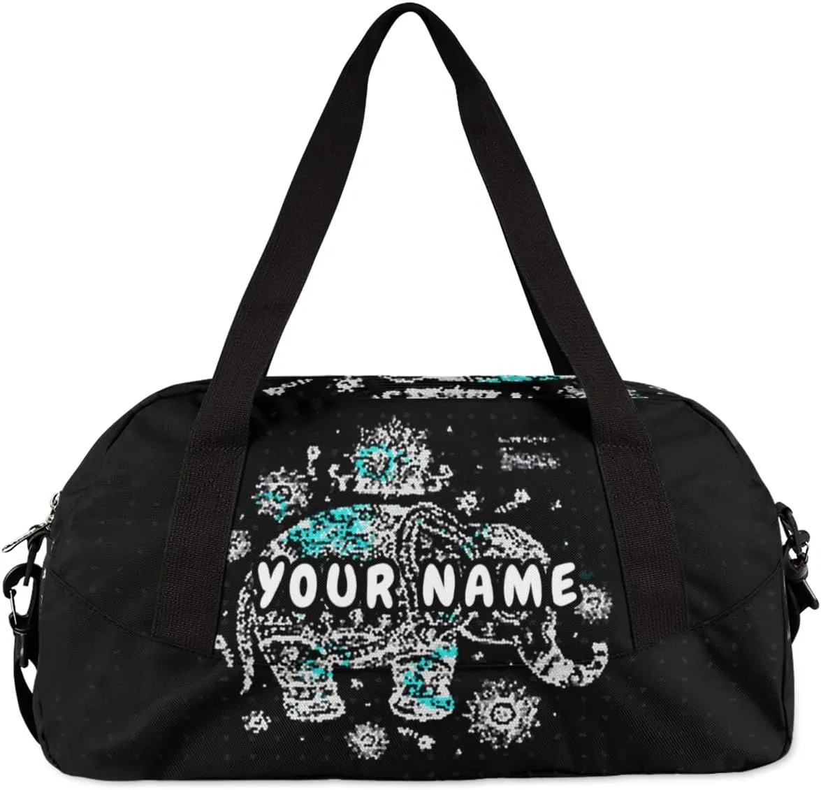 Elephant Mandala Personalized Kids Duffel Bag for Girls Boys, Elephant Debris Custom Dance Bag Overnight Small Duffel Bag Carry On Weekend Sports Travel Bag for School Practice Gymnastics Ballet