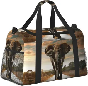 Elephant Walking Duffle Bag Foldable Travel Tote Bag Carry On Large Weekender Overnight Bags Waterproof Gym Bag For Women Men