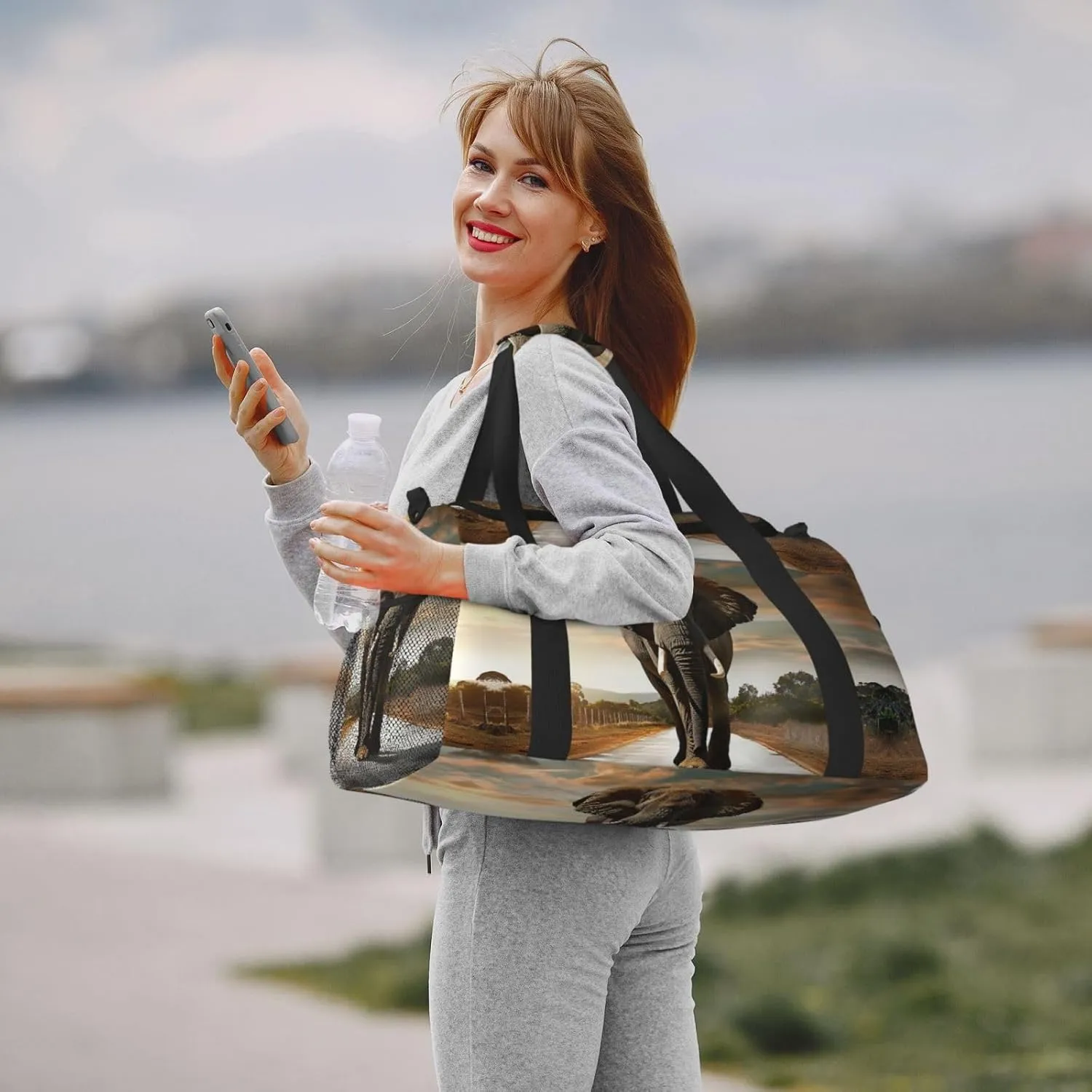 Elephant Walking Duffle Bag Foldable Travel Tote Bag Carry On Large Weekender Overnight Bags Waterproof Gym Bag For Women Men
