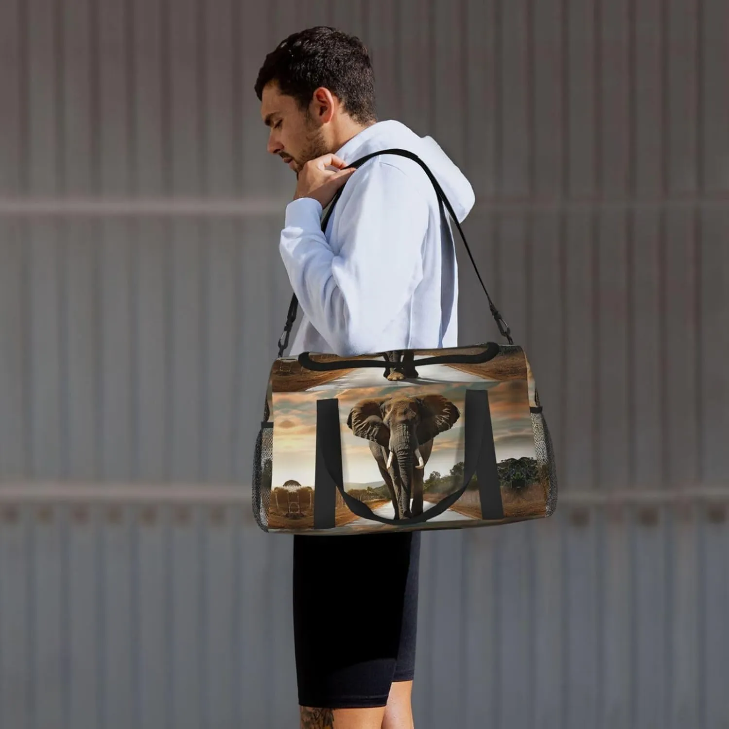 Elephant Walking Duffle Bag Foldable Travel Tote Bag Carry On Large Weekender Overnight Bags Waterproof Gym Bag For Women Men