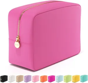 Embla Makeup Bag Travel Cosmetics Pouch and Toiletry Bag, Nylon Zipper Pouch Purse, Cute Make Up Organizer Storage Tote for Women Girls, Travel Skincare Case, Large Makeup Bags, Bubblegum