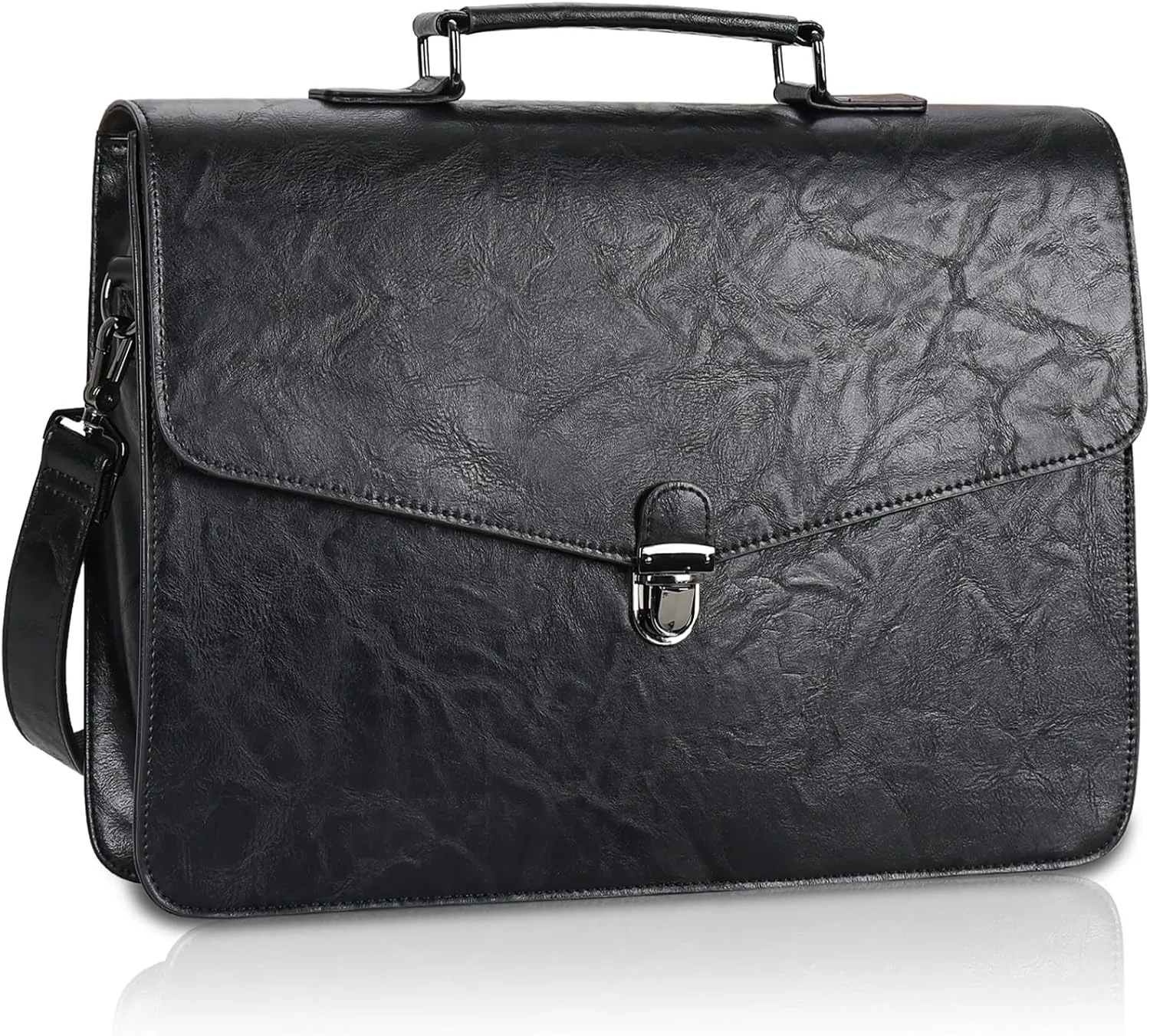 ESTARER Mens Leather Briefcase 15.6 Inch Laptop Messenger Bag, Professional Computer Shoulder Bag Office Satchel for Work Business, Black
