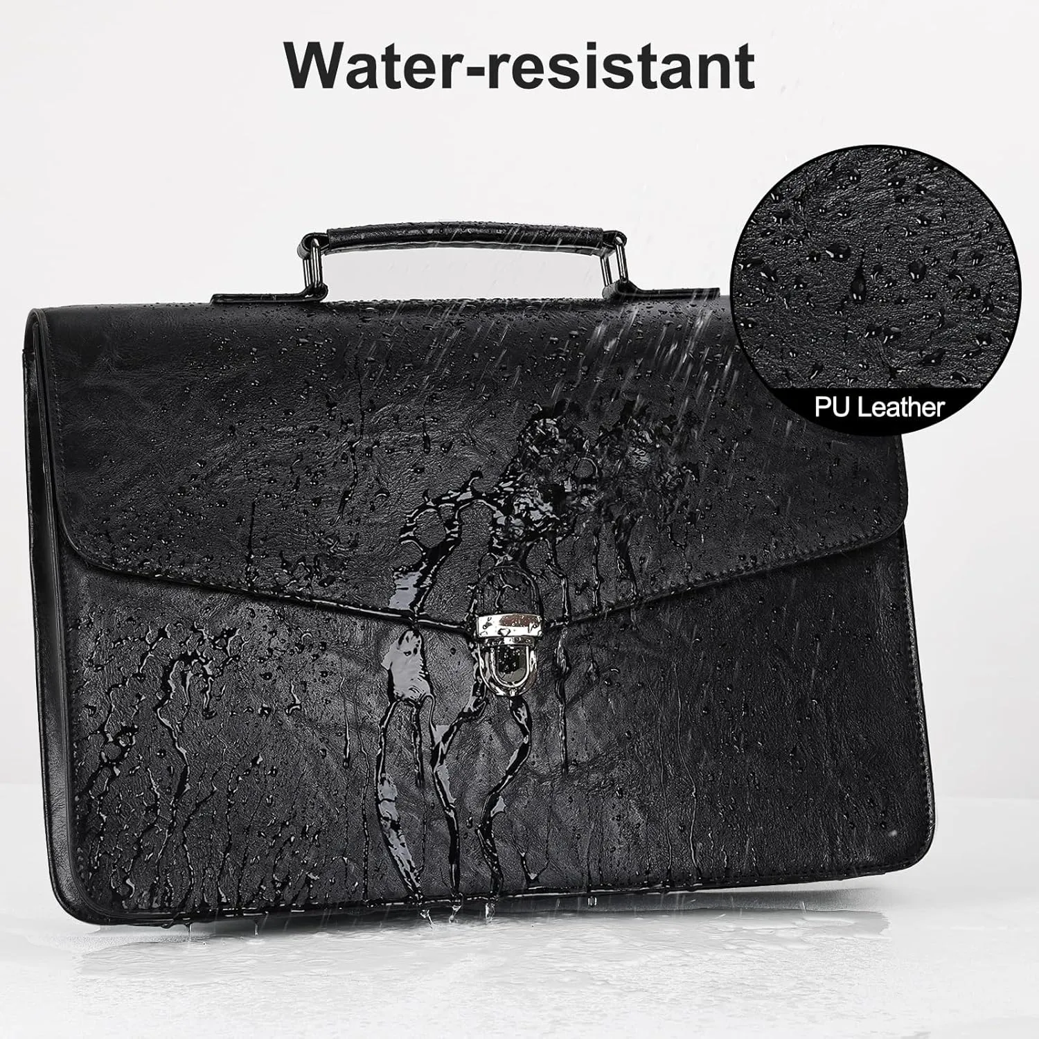 ESTARER Mens Leather Briefcase 15.6 Inch Laptop Messenger Bag, Professional Computer Shoulder Bag Office Satchel for Work Business, Black