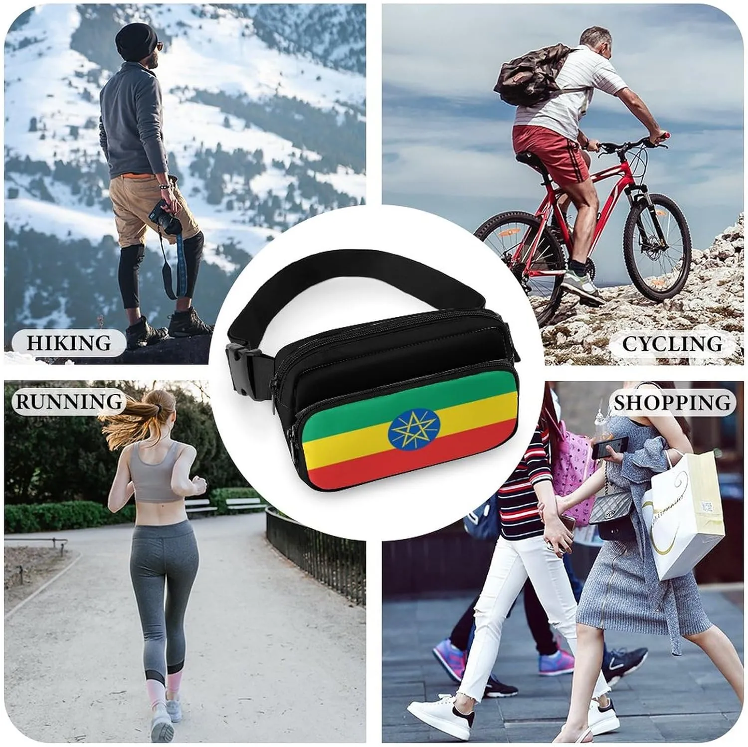Ethiopia Flag Unisex Mini Belt Bag with Adjustable Strap Small Fanny Pack Crossbody Chest Bag