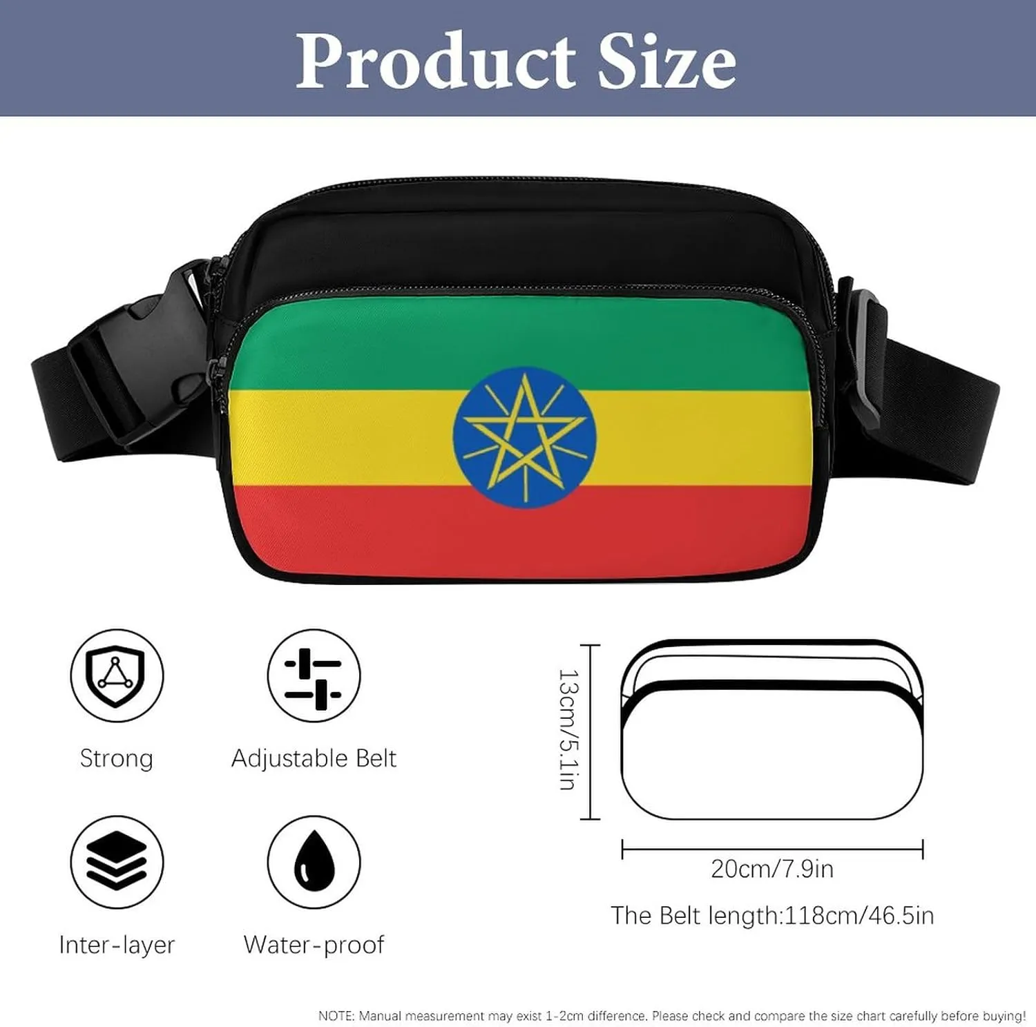 Ethiopia Flag Unisex Mini Belt Bag with Adjustable Strap Small Fanny Pack Crossbody Chest Bag
