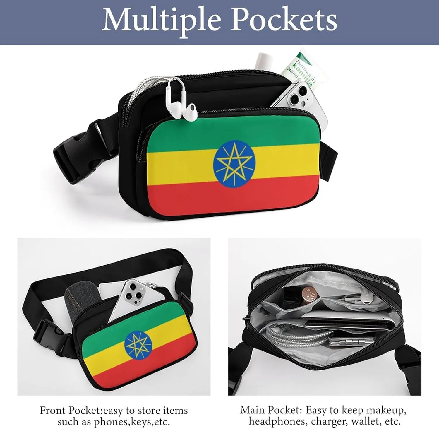 Ethiopia Flag Unisex Mini Belt Bag with Adjustable Strap Small Fanny Pack Crossbody Chest Bag