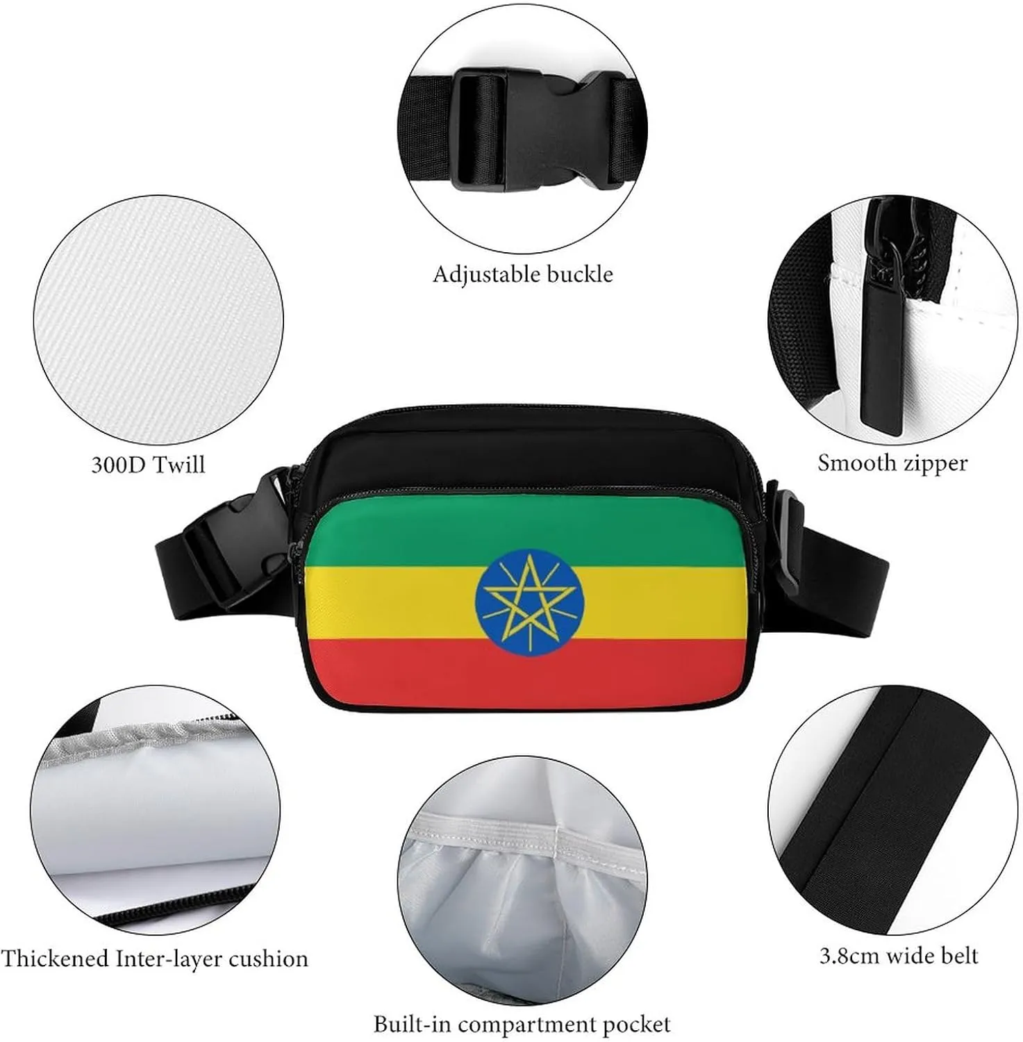 Ethiopia Flag Unisex Mini Belt Bag with Adjustable Strap Small Fanny Pack Crossbody Chest Bag